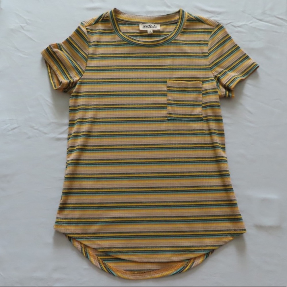 Yellow striped pocket T-shirt